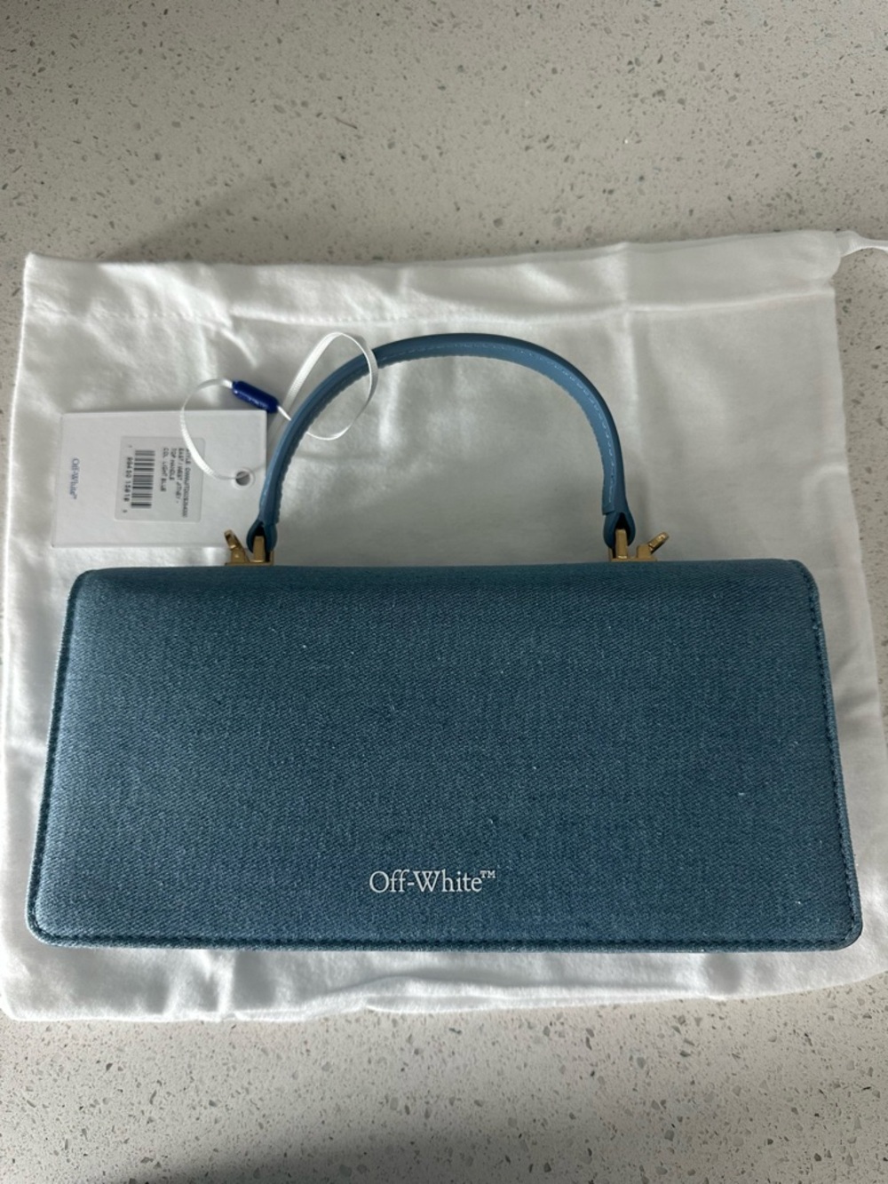 Off-White Blue Denim 'Personal Property' Top Handle Satchel - Picture 3 of 4
